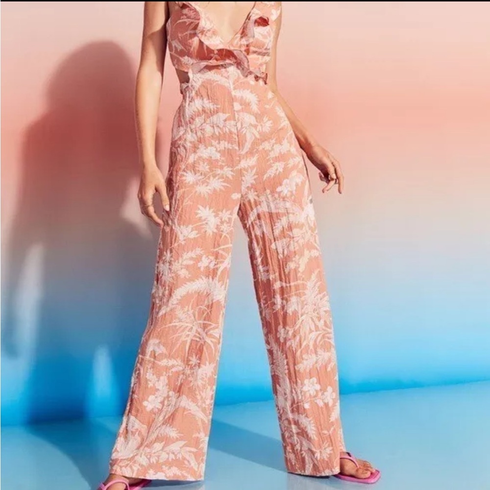 H&M Cut-Out Flounce-Trimmed Jumpsuit Orange